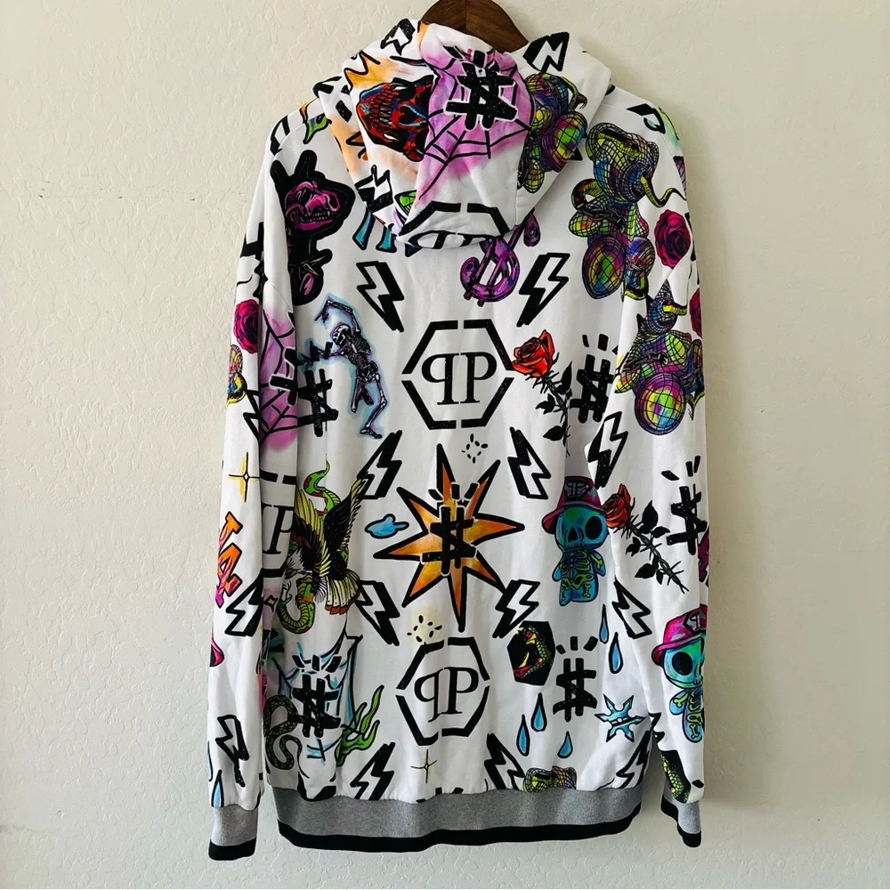 Philipp Plein Tracksuit Zipper‎ Jacket w/ Joggers Tattoo Punk Rocker White XXXL